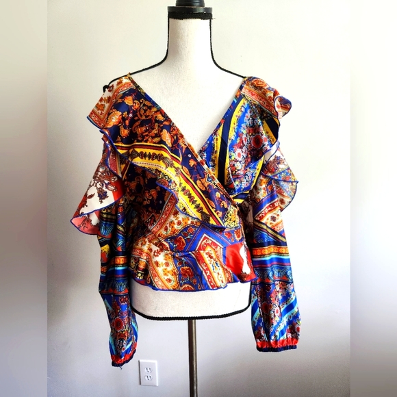 Venus Wrap Blouse size 10 M Print Cold Shoulder Peplum New - Picture 5 of 10
